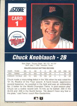 1992 Score - 90's Impact Players #1 Chuck Knoblauch Back