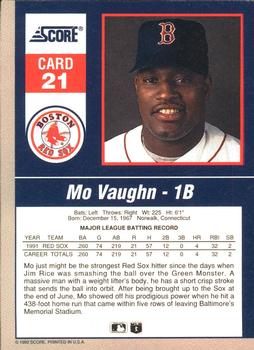 1992 Score - 90's Impact Players #21 Mo Vaughn Back