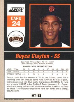 1992 Score - 90's Impact Players #24 Royce Clayton Back