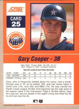 1992 Score - 90's Impact Players #25 Gary Cooper Back