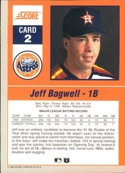 1992 Score - 90's Impact Players #2 Jeff Bagwell Back