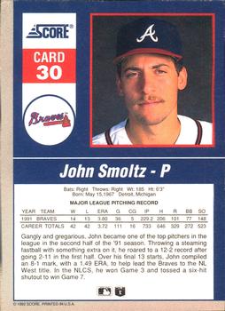 1992 Score - 90's Impact Players #30 John Smoltz Back