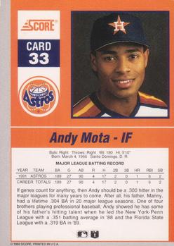 1992 Score - 90's Impact Players #33 Andy Mota Back