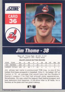 1992 Score - 90's Impact Players #36 Jim Thome Back
