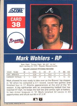 1992 Score - 90's Impact Players #38 Mark Wohlers Back