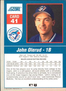 1992 Score - 90's Impact Players #41 John Olerud Back