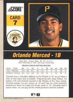 1992 Score - 90's Impact Players #7 Orlando Merced Back