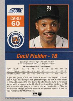 1992 Score - 90's Impact Players #60 Cecil Fielder Back