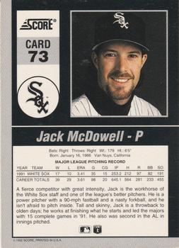 1992 Score - 90's Impact Players #73 Jack McDowell Back