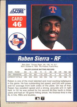 1992 Score - 90's Impact Players #46 Ruben Sierra Back