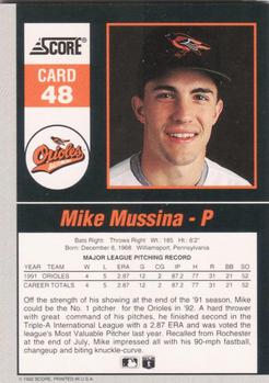 1992 Score - 90's Impact Players #48 Mike Mussina Back