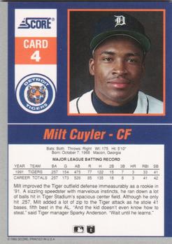 1992 Score - 90's Impact Players #4 Milt Cuyler Back