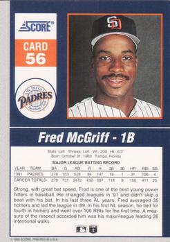 1992 Score - 90's Impact Players #56 Fred McGriff Back
