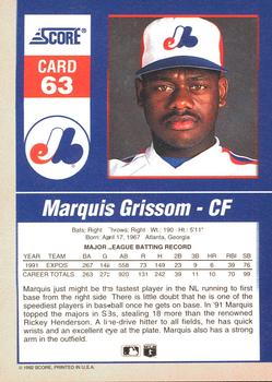 1992 Score - 90's Impact Players #63 Marquis Grissom Back