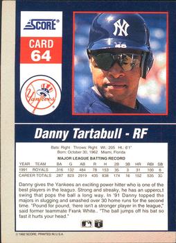 1992 Score - 90's Impact Players #64 Danny Tartabull Back