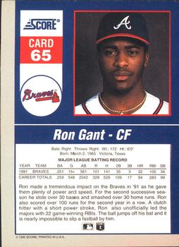 1992 Score - 90's Impact Players #65 Ron Gant Back