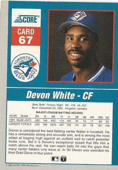 1992 Score - 90's Impact Players #67 Devon White Back