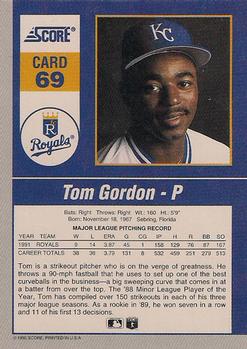 1992 Score - 90's Impact Players #69 Tom Gordon Back