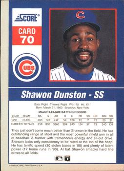 1992 Score - 90's Impact Players #70 Shawon Dunston Back