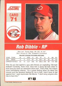 1992 Score - 90's Impact Players #71 Rob Dibble Back