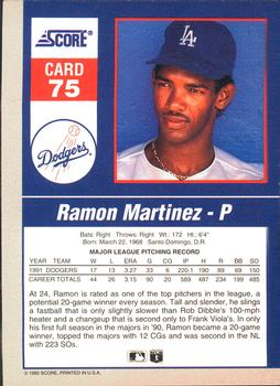 1992 Score - 90's Impact Players #75 Ramon Martinez Back