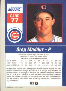1992 Score - 90's Impact Players #77 Greg Maddux Back