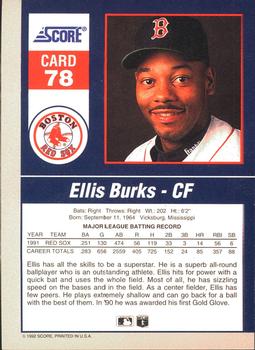 1992 Score - 90's Impact Players #78 Ellis Burks Back