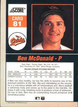 1992 Score - 90's Impact Players #81 Ben McDonald Back