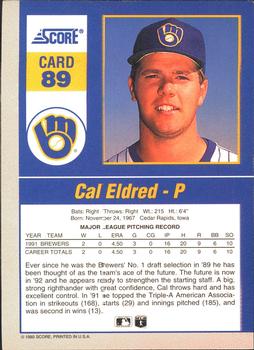 1992 Score - 90's Impact Players #89 Cal Eldred Back