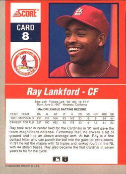 1992 Score - 90's Impact Players #8 Ray Lankford Back