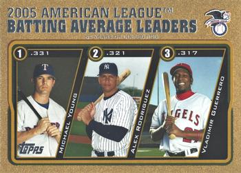 2005 Topps Updates & Highlights - Gold #UH136 2005 American League Batting Average Leaders (Michael Young / Alex Rodriguez / Vladimir Guerrero) Front