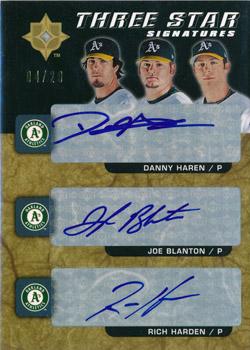 2005 Upper Deck Ultimate Collection - Three Star Signatures #HBH Danny Haren / Joe Blanton / Rich Harden Front