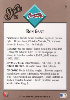 1992 Studio #3 Ron Gant Back
