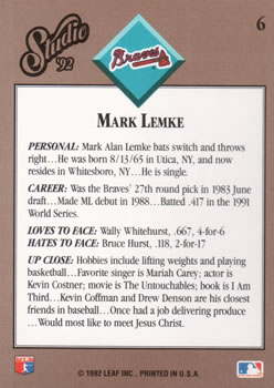 1992 Studio #6 Mark Lemke Back