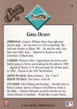 1992 Studio #7 Greg Olson Back
