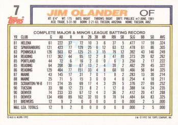 1992 Topps #7 Jim Olander Back