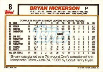 1992 Topps #8 Bryan Hickerson Back