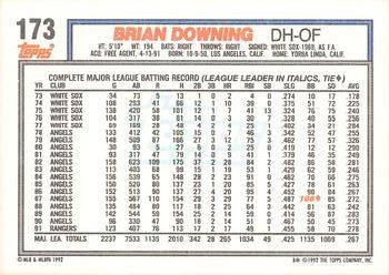 1992 Topps #173 Brian Downing Back