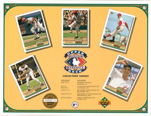 1992 Upper Deck Heroes of Baseball Commemorative Sheets #NNO Lou Brock / Bob Gibson / Robin Roberts / Bobby Bonds / Billy Williams Front