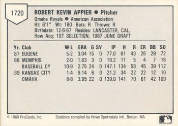 1989 ProCards Triple A #1720 Kevin Appier Back