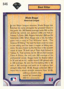 1992 Upper Deck #646 Wade Boggs Back