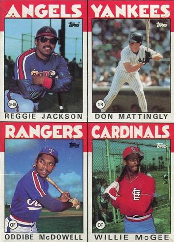 1986 Topps - Wax Box Bottom Panels #I-L Reggie Jackson / Don Mattingly / Oddibe McDowell / Willie McGee Front