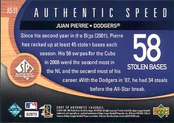 2007 SP Authentic - Authentic Speed #AS-31 Juan Pierre Back
