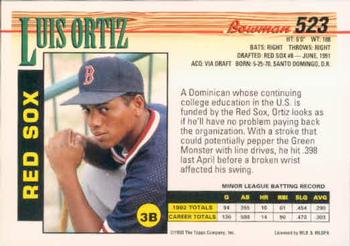 1993 Bowman #523 Luis Ortiz Back