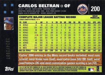 2007 Topps - Gold #200 Carlos Beltran Back