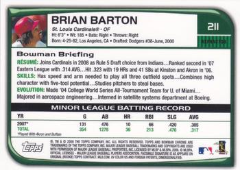 2008 Bowman Chrome - Refractors #211 Brian Barton Back