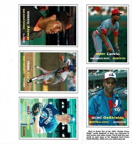 1990 SCD Baseball Card Price Guide Monthly - Panels #46-50 Barry Larkin / Delino DeShields / Roberto Alomar / Frank Viola / Kelly Gruber Front