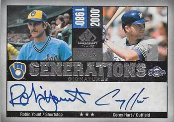 2008 SP Legendary Cuts - Generations Dual Autographs #GS-YH Robin Yount / Corey Hart Front