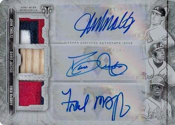 2020 Topps Triple Threads - Triple Threads Autograph Relic Combo Printing Plate Black #ARC-SJM John Smoltz / David Justice / Fred McGriff Front