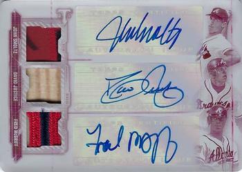 2020 Topps Triple Threads - Triple Threads Autograph Relic Combo Printing Plate Magenta #ARC-SJM John Smoltz / David Justice / Fred McGriff Front